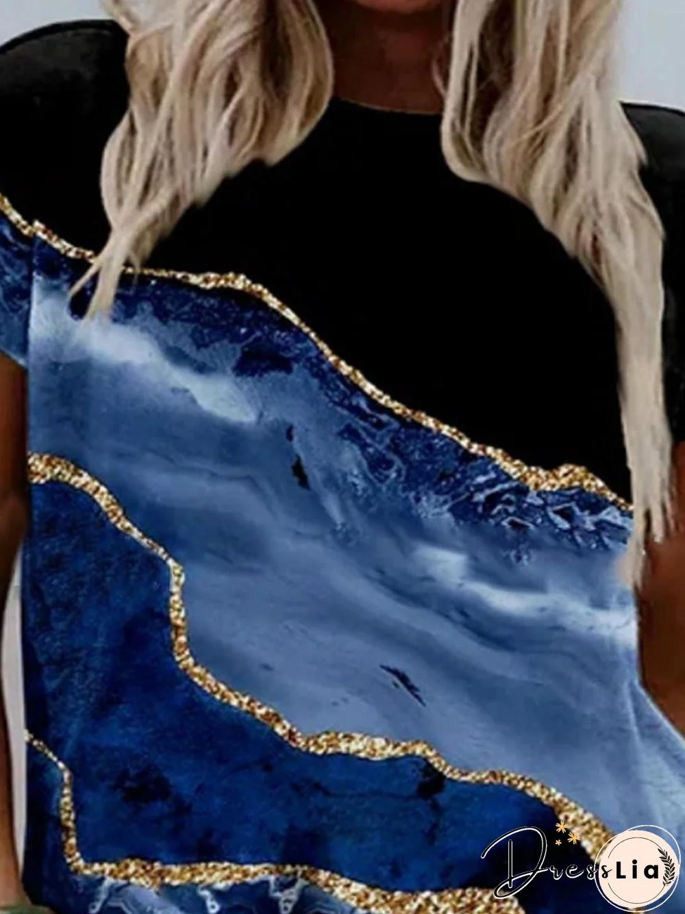 Casual Crew Neck Abstract Texture Print Short Sleeve T-Shirt