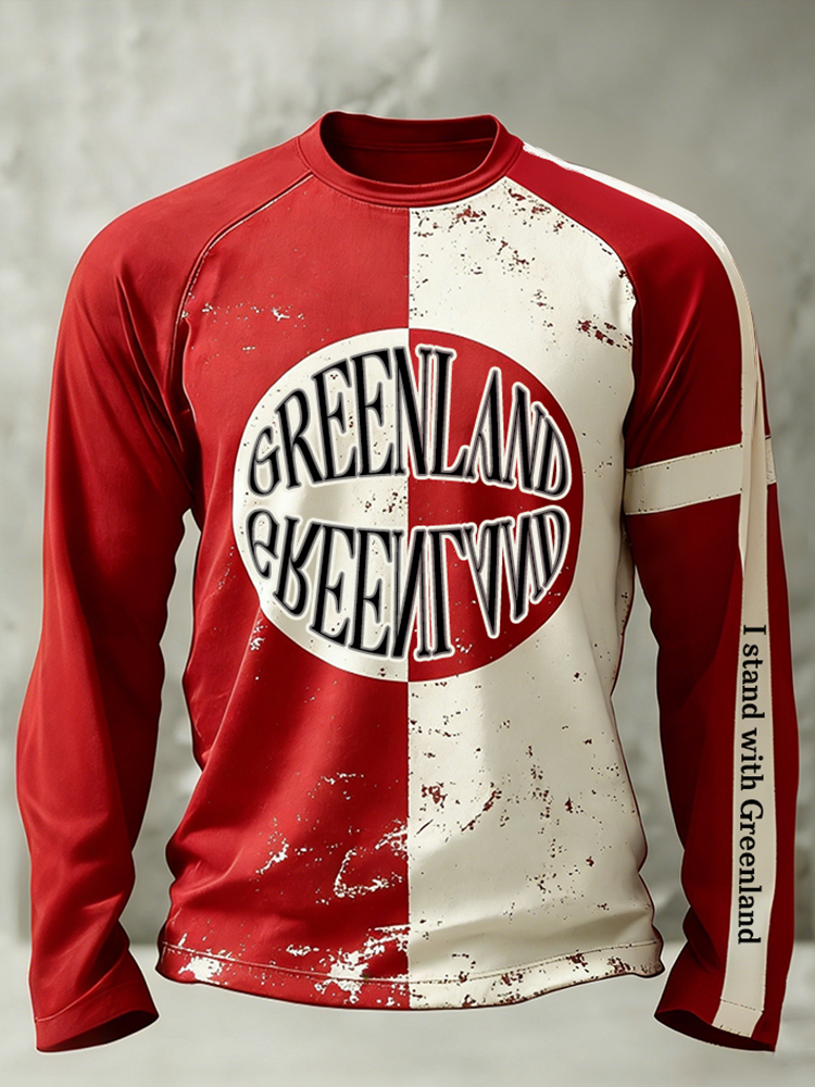 I Stand With Greenland Men's Round Neck Long Sleeve T-shirt artswardrobe