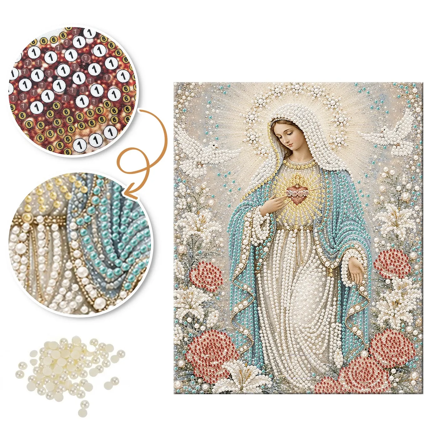 Blue Veil Virgin Mary - Pearls Painting
