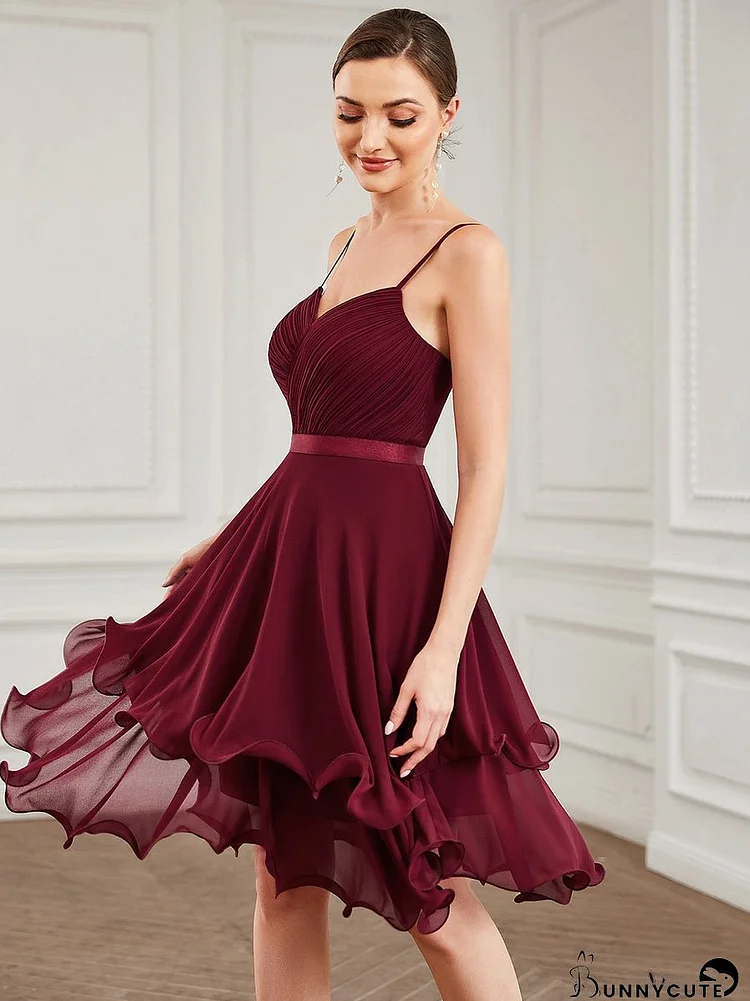 Sleeveless A Line Spaghetti Straps Knee Length Wholesale Prom Dresses