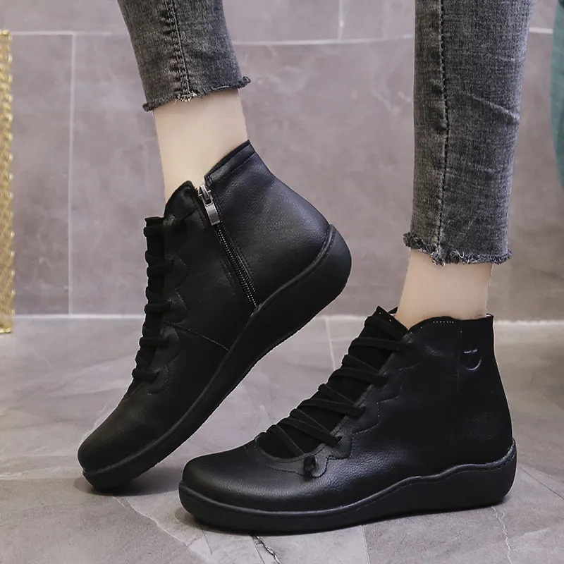 Breakj Breakj Autumn And Winter Large-Size Flat Bottom Warm Lady Short Boots New Flat Bottom Women Boots