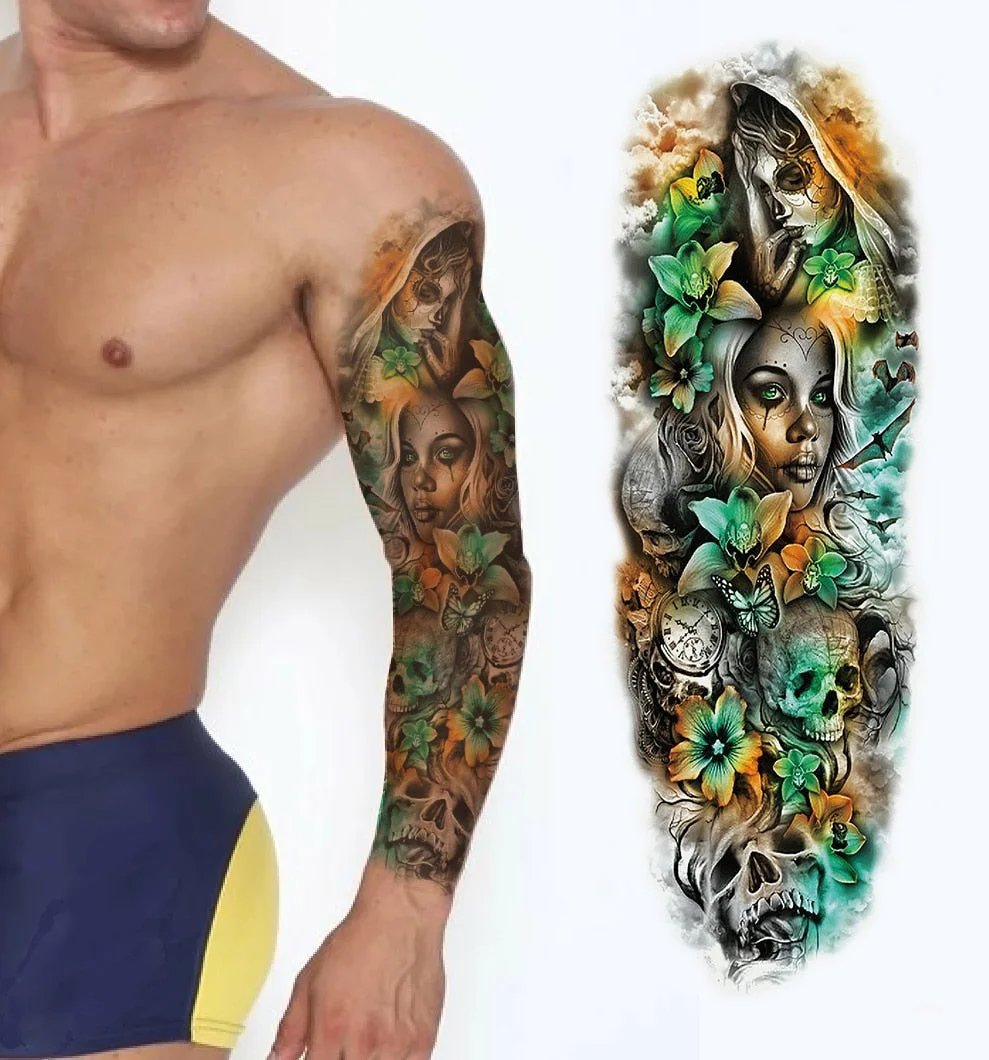 Waterproof Temporary Tattoo Sticker Jesus Virgin sister Peace Pigeon bird flower Full Arm Tatoo Flash Fake Tatto for Men Women