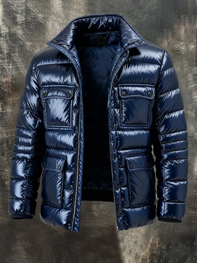 Herren-Retro-Outdoorjacke, warm, gl&auml;nzend (mit Innentaschen) 