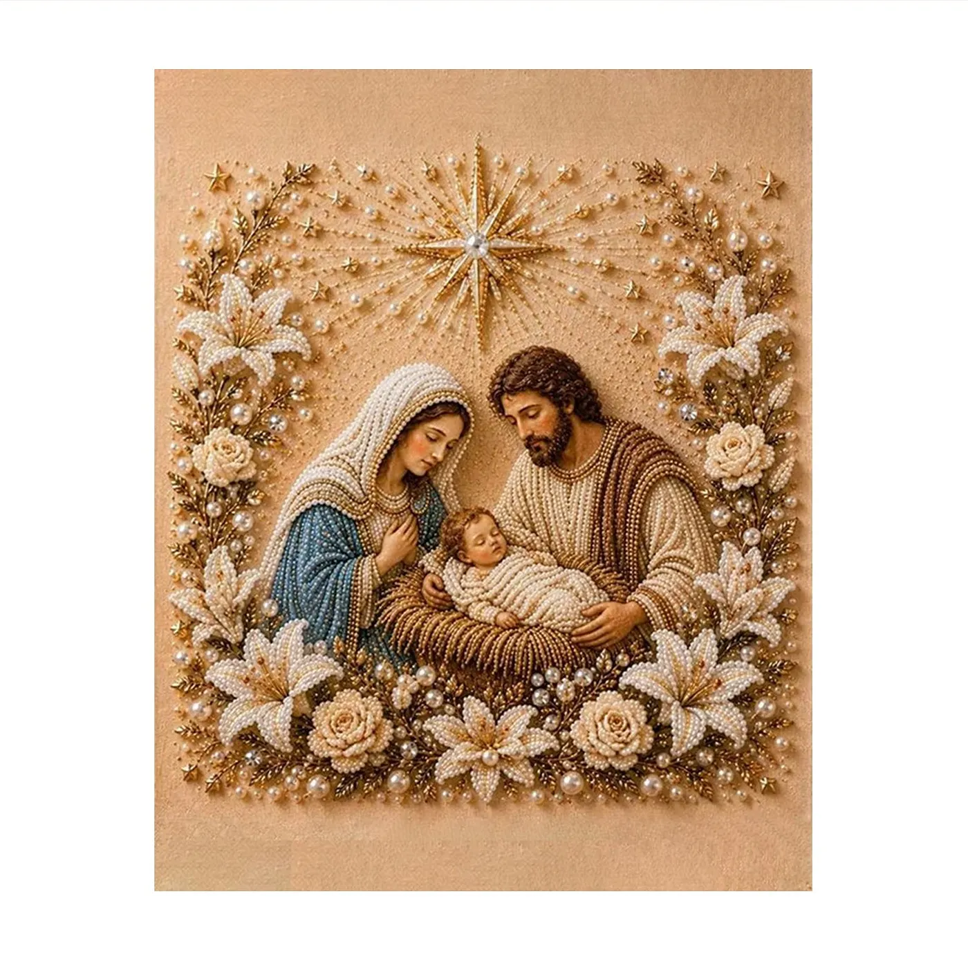 Holy Family White Flower - Pearls Painting