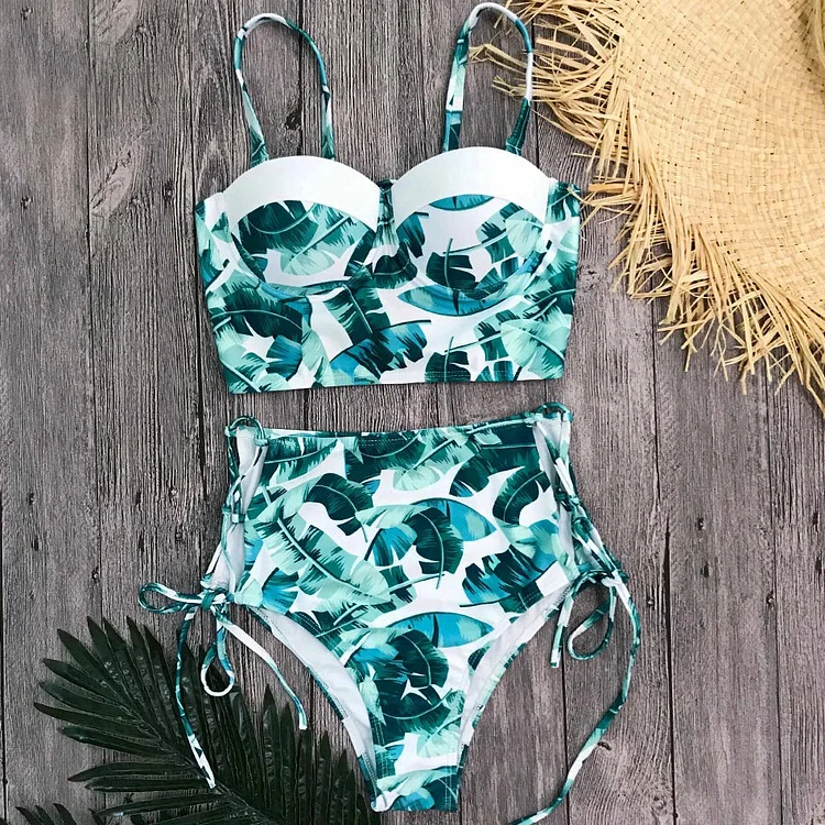 Flaxmaker High Waist Printed Bikini Swimsuit
