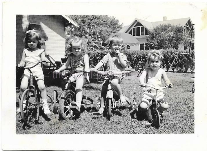 BIKE KIDS Found ANTIQUE Photo Poster paintingGRAPH bw 1930'S CHILDREN Original VINTAGE 111 13 C