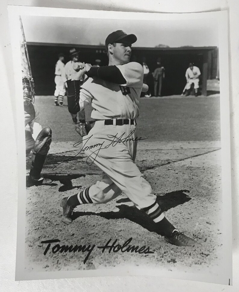 Tommy Holmes (d. 2008) Signed Autographed Glossy 8x10 Photo Poster painting Boston Braves - COA Matching Holograms