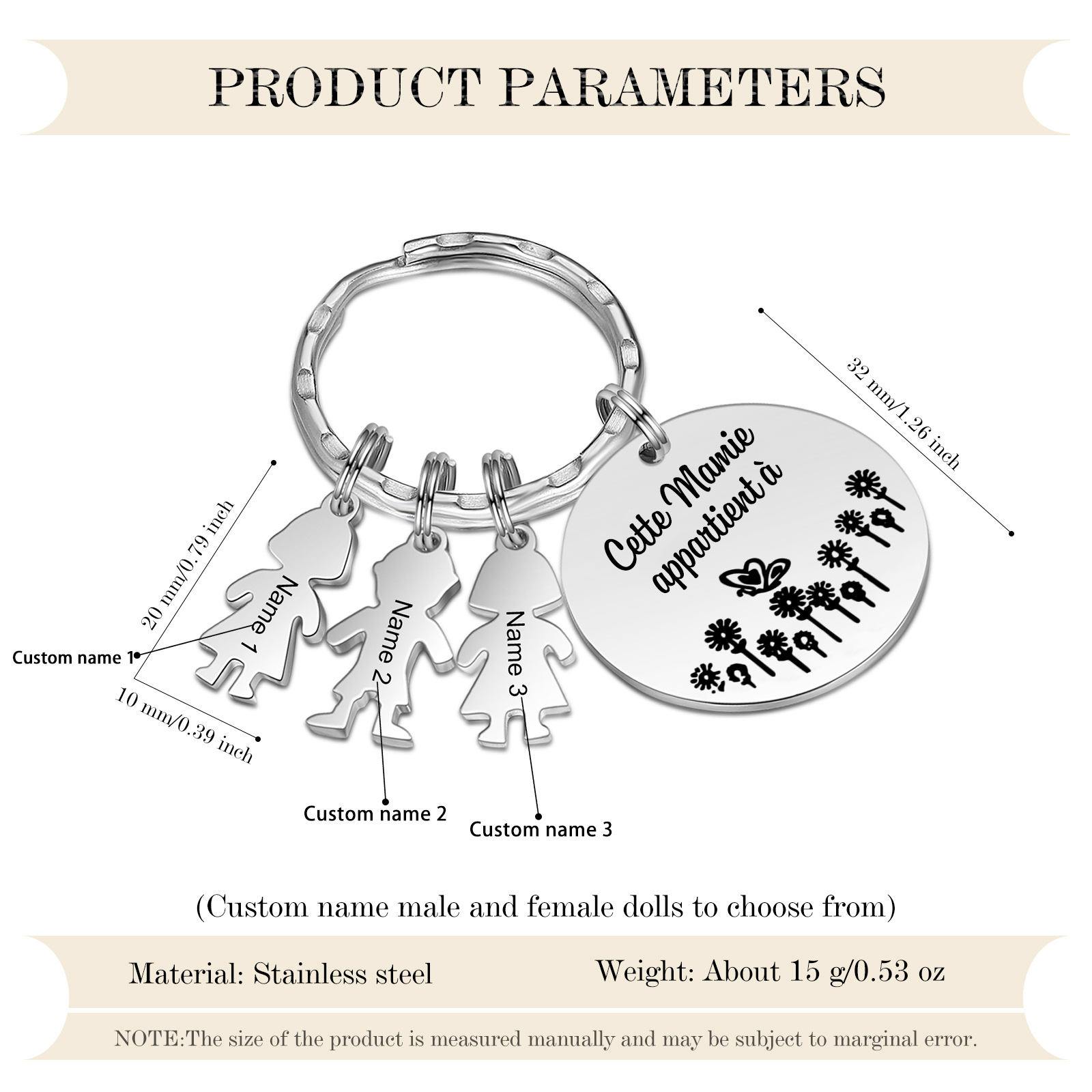 À Ma Mamie - 1-5 Noms Porte-Clés Personnalisés Avec Breloques Enfants