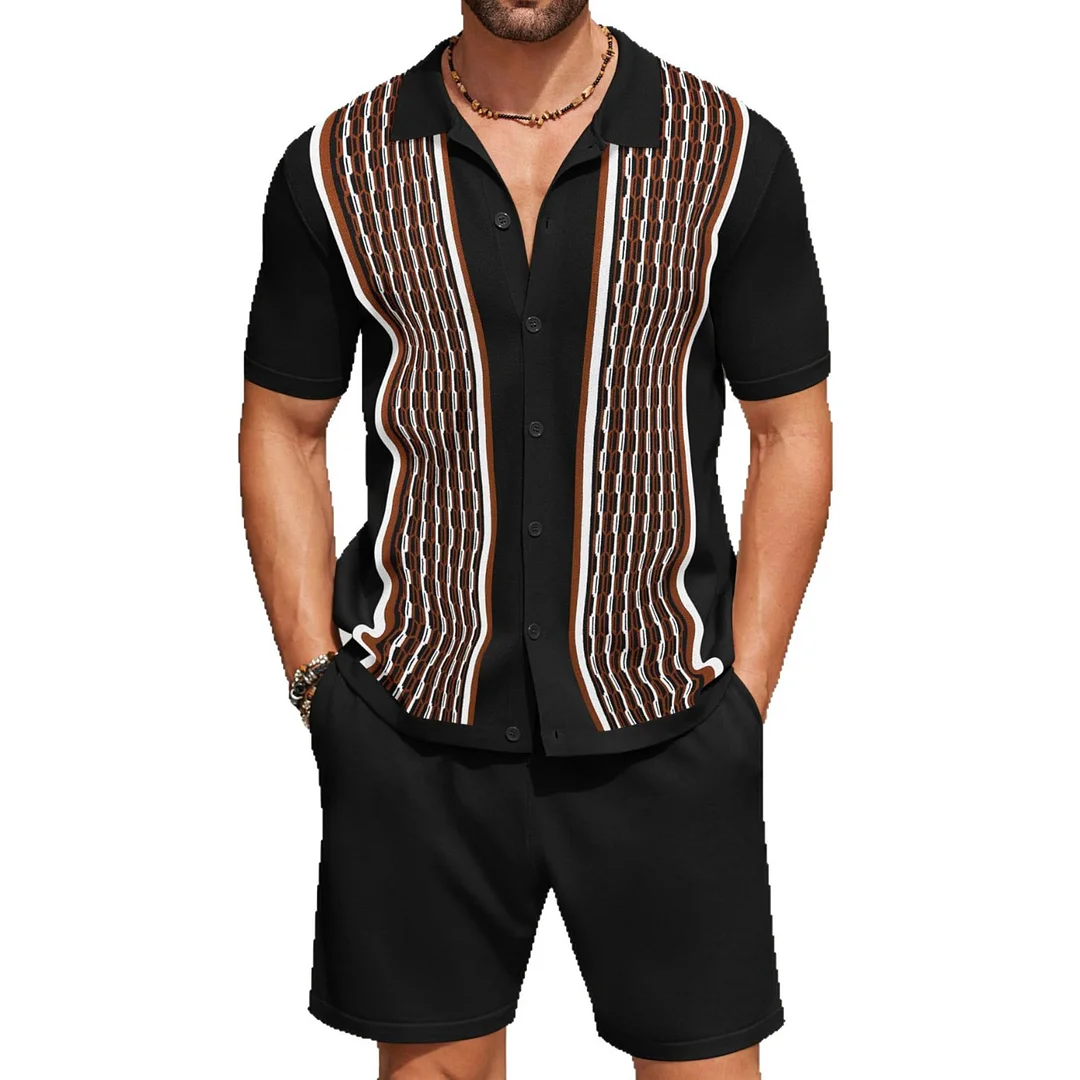 Uveng Uveng Men's Men's Ice Sleeve Jackal Two-Piece Knits Casual Polo Shirt Set SY0198