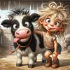 Girl And Cow - 11CT Stamped Cross Stitch - 40*40cm - Animal