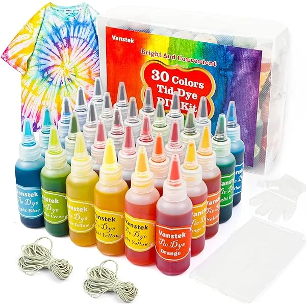 Tie Dye Kit, 24 Colors Tie Dye Shirt DIY Fabric Dye for Women, Kids, Men, with Rubber Bands, Gloves, Plastic Film and Table Covers for Family Friends Group Party Supplies