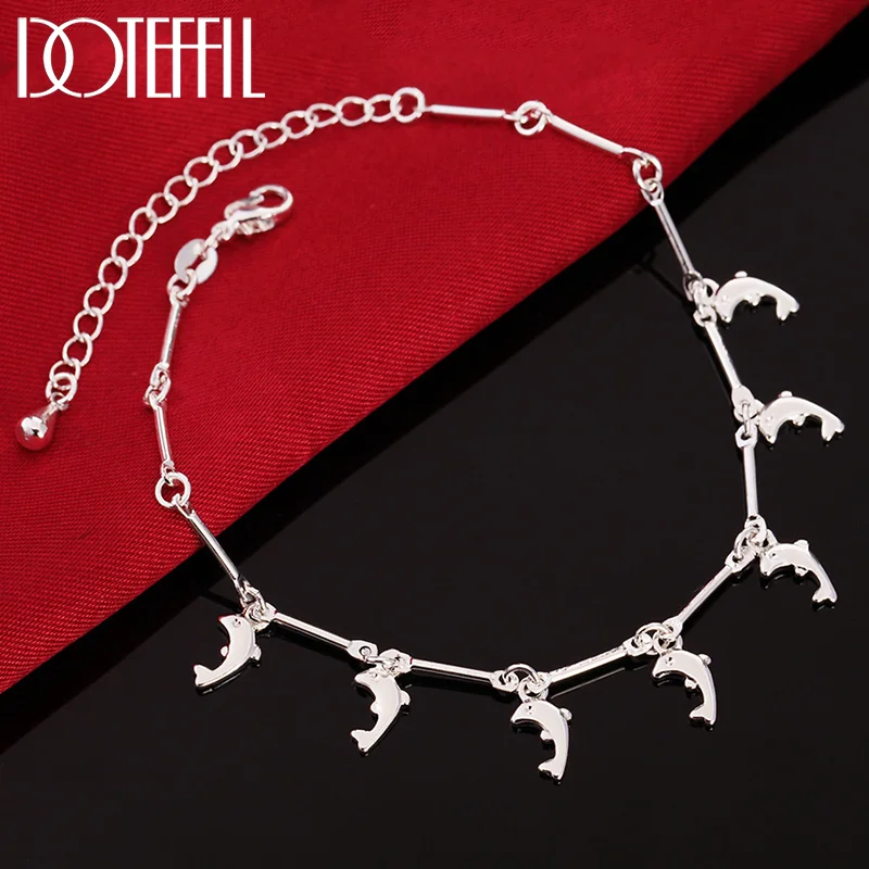 DOTEFFIL 925 Sterling Silver Dolphin Pendant Bracelet For Women Jewelry