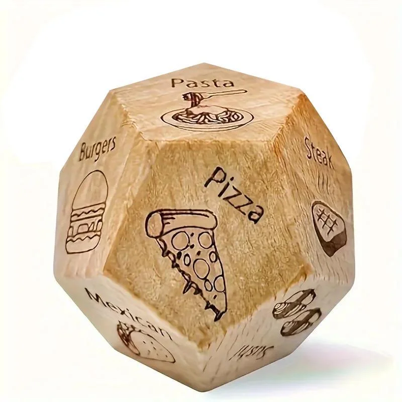 2 PCS Wooden Dice, Funny Food Pattern Dice 