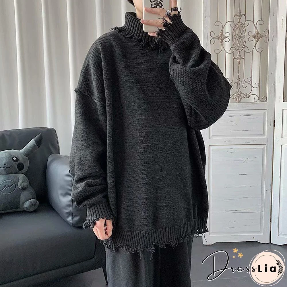 Grunge Gothic Black Oversize Sweater Women Korean Style Harajuku Vintage Beige Turtleneck Jumper Female Pullover Tops