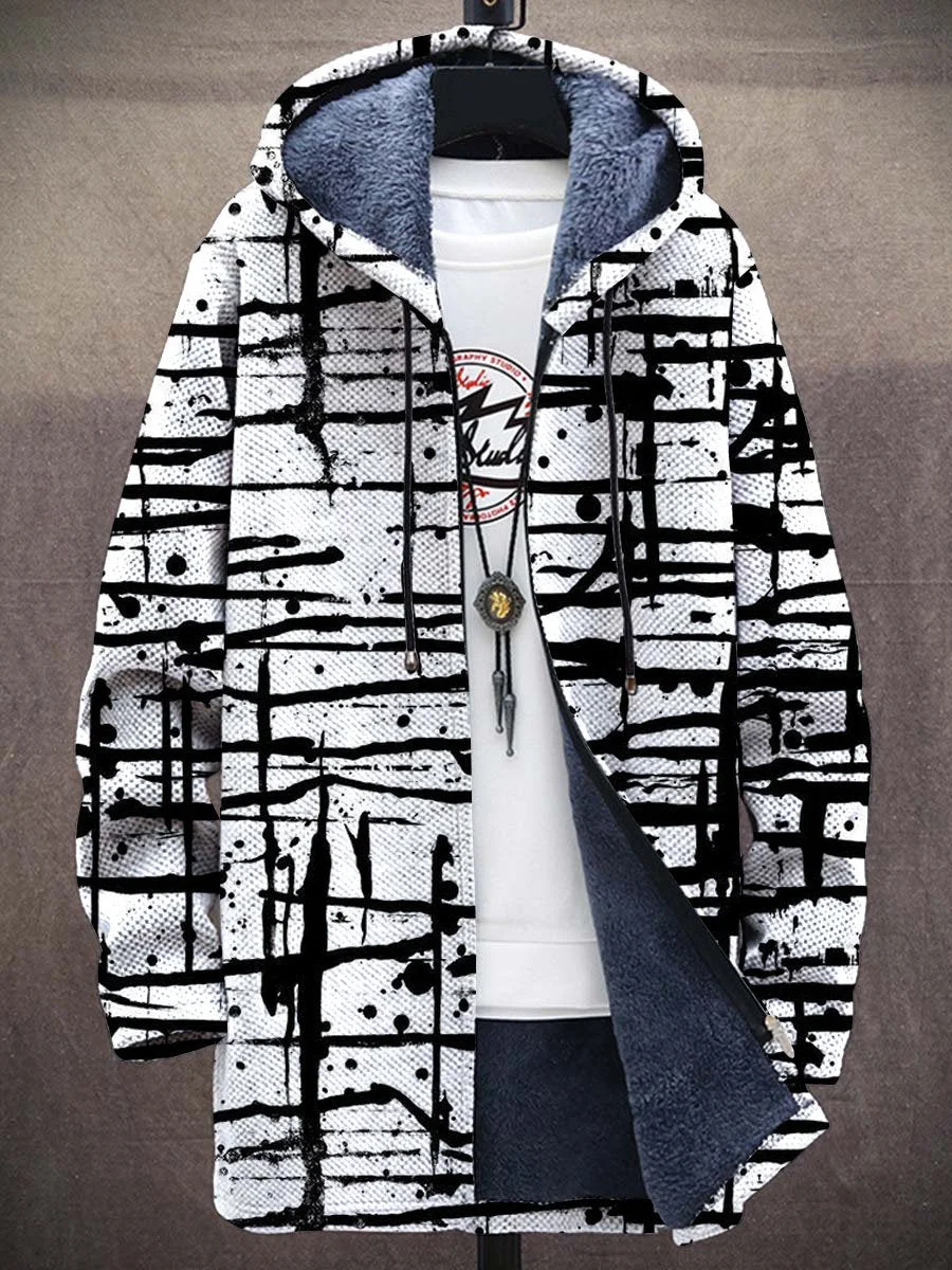 Unisex Simple Ink Brush Art Pattern Plush Thick Long-Sleeved Sweater Coat Cardigan