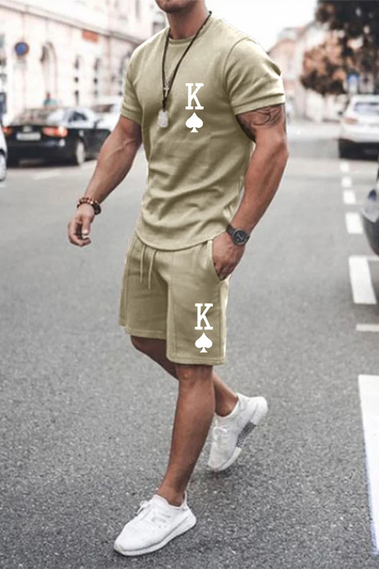 Men'S Casual Short Sleeve Printed Suit