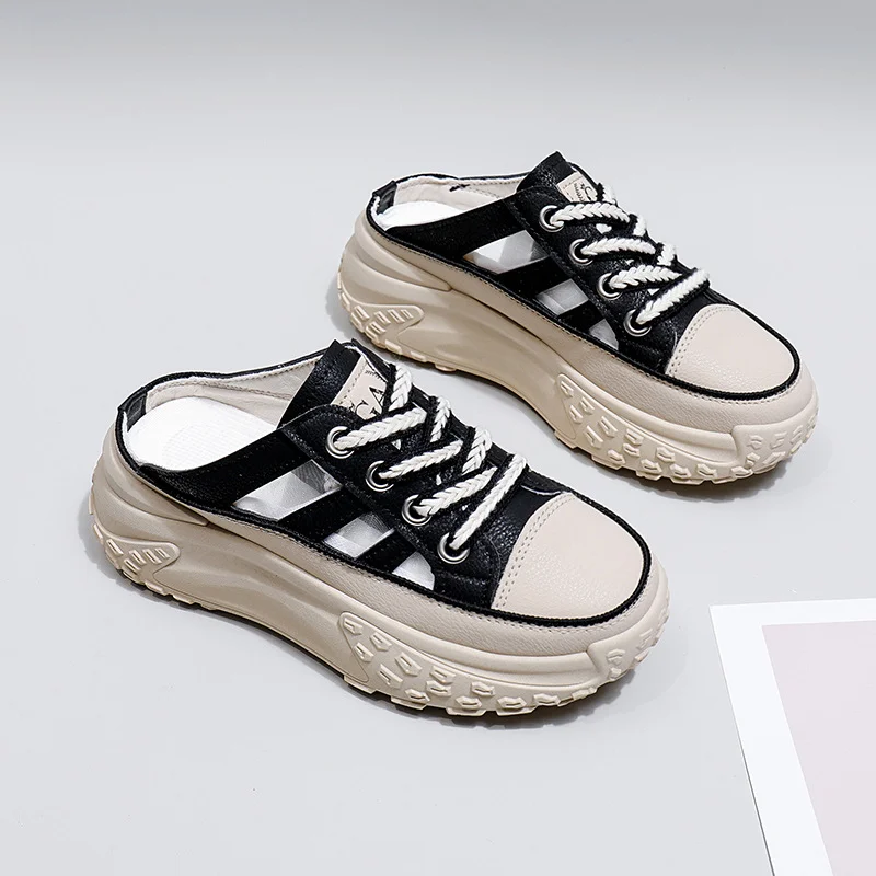 Tanguoant Tanguoant Korean Version Net Face Half Drag Old Dad Shoes Female 2025 Summer New Breathable Schoolgirl Shoes Casual Shoes Female Q072
