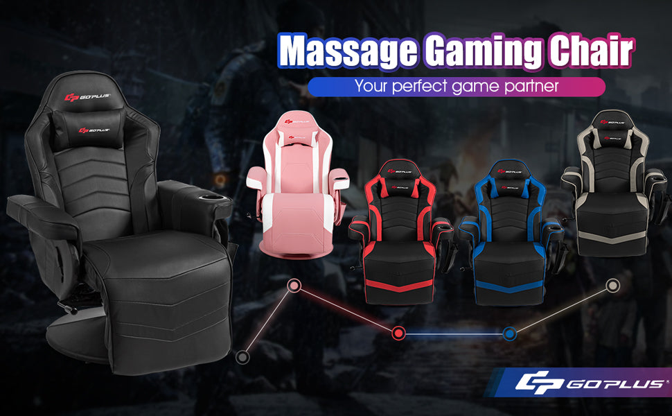 Ergonomic High Back Massage Gaming Chair Racing Style Gaming Recliner with Adjustable Backrest Footrest