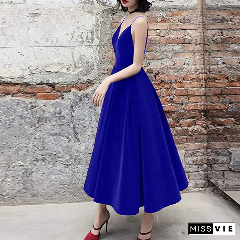 A-Line Minimalist Elegant Evening Party Wear Formal Dress Neck Sleeveless Floor Length
