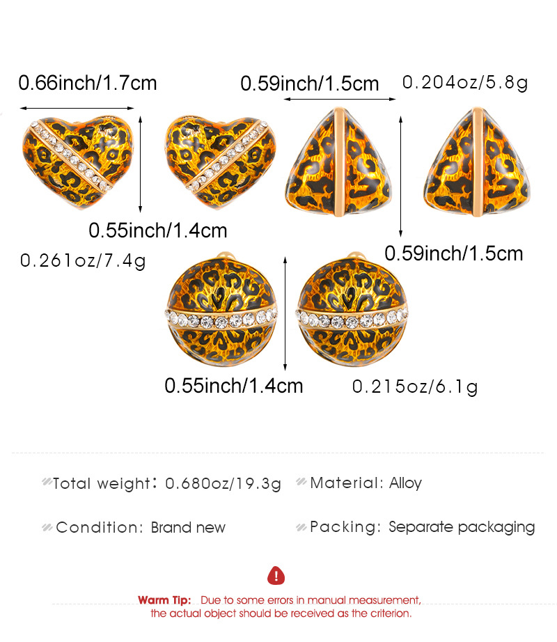 Leopard Print Round, Triangle and Heart Stud Earrings