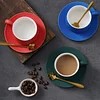 Rhine Blue Matte Thick Handle Ceramic Coffee Cup and Saucer Set