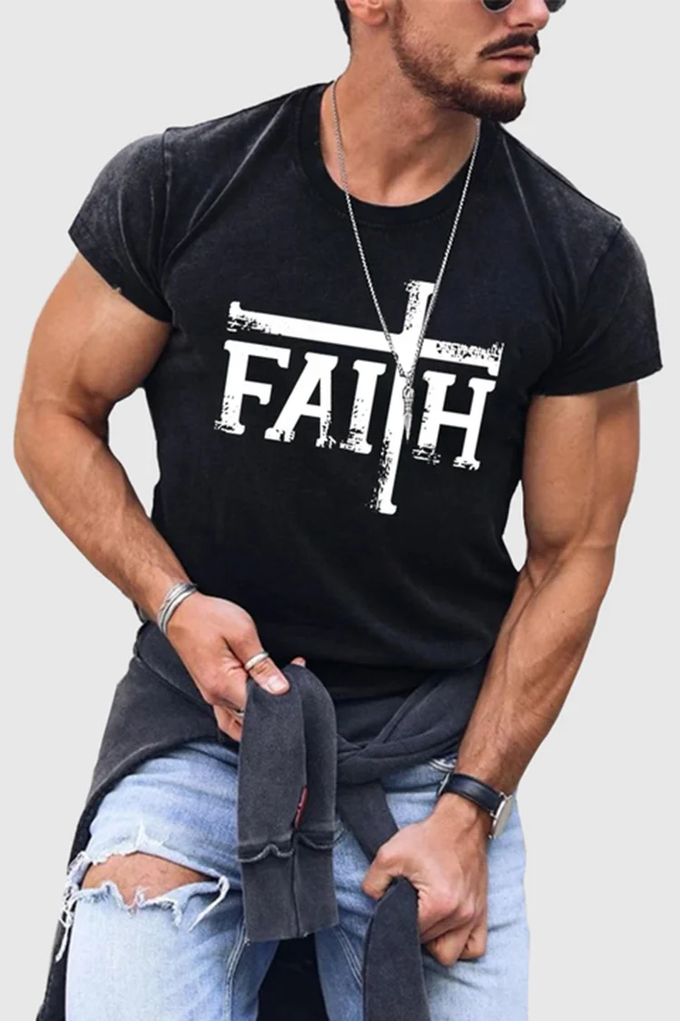 BrosWear Cross Letter Print Casual Short Sleeve T-Shirt