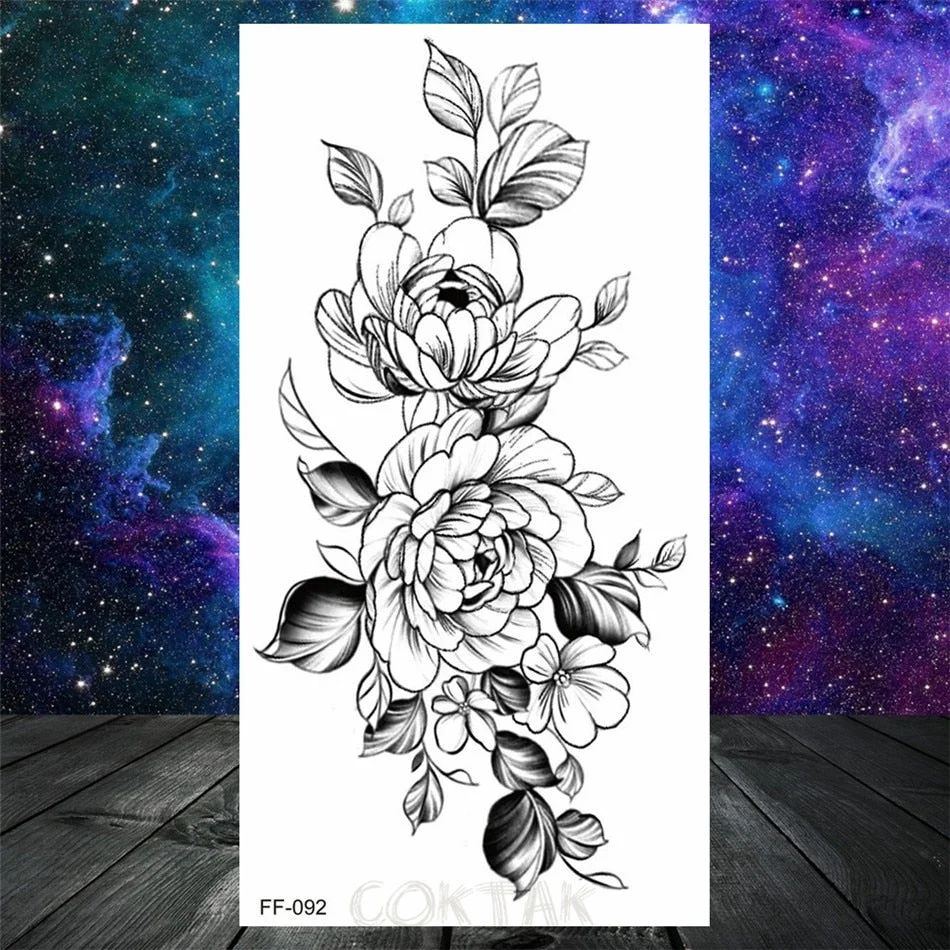 Owl Moth Jewelry Temporary Tattoo For Women Men Mandala Henna Flower Tattoo Mehndi Fake Pendants Geometric Tatoo Chest Back Lace