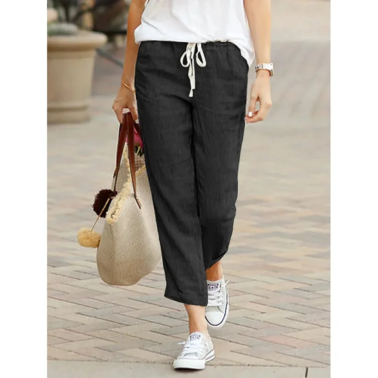 VChics Loose Drawstring Elastic Waist Straight Leg Pants