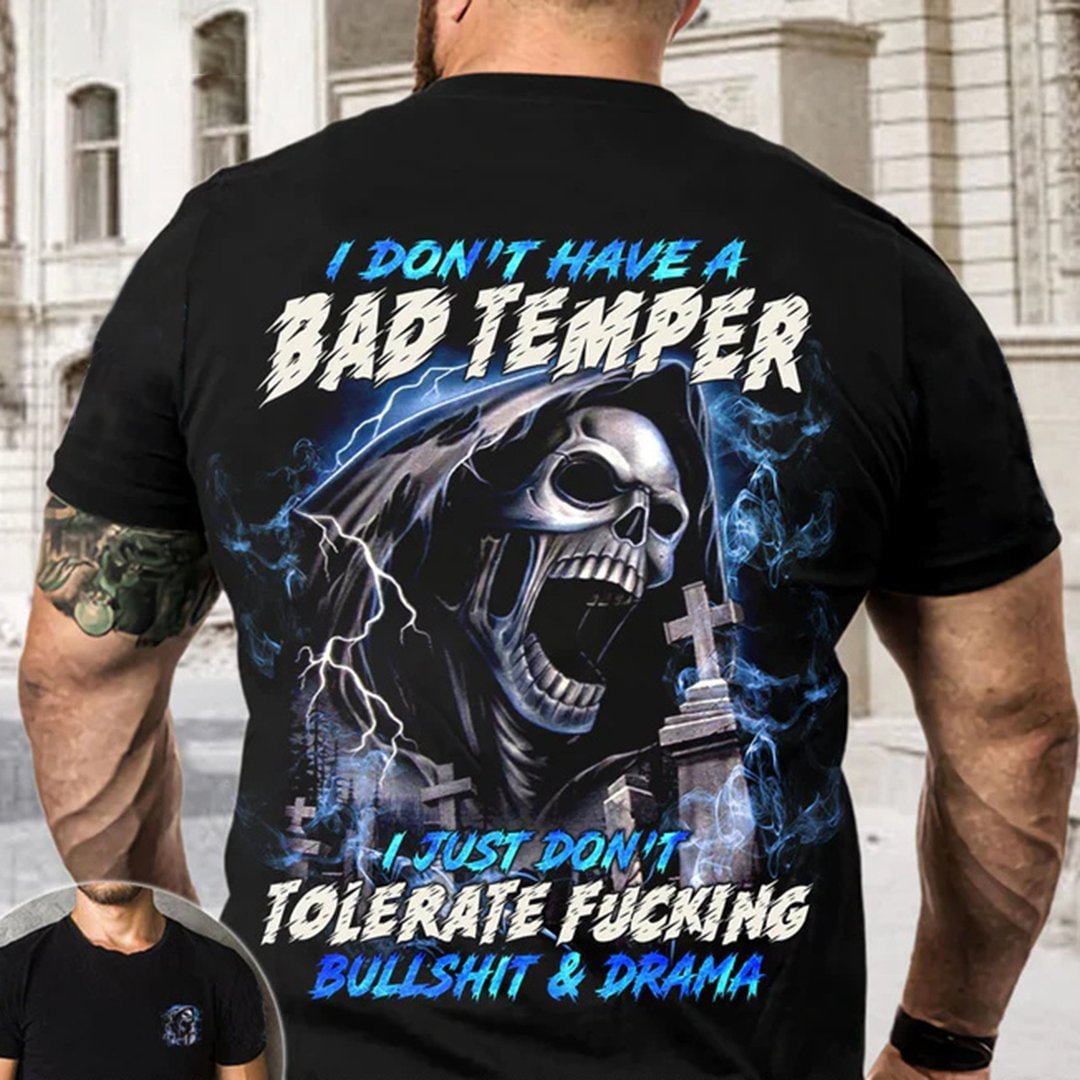 SkullStufff™ Bad Temper Skull Print Men's Short Sleeve T-Shirt