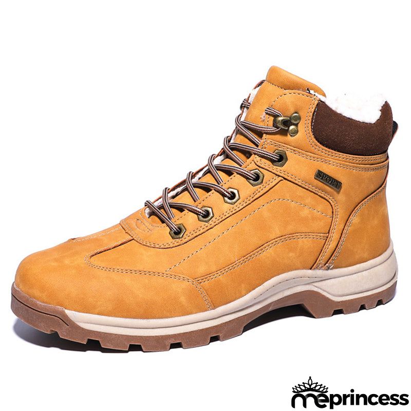 Mens Cozy Warm Lace-up Hiking Snow Boots
