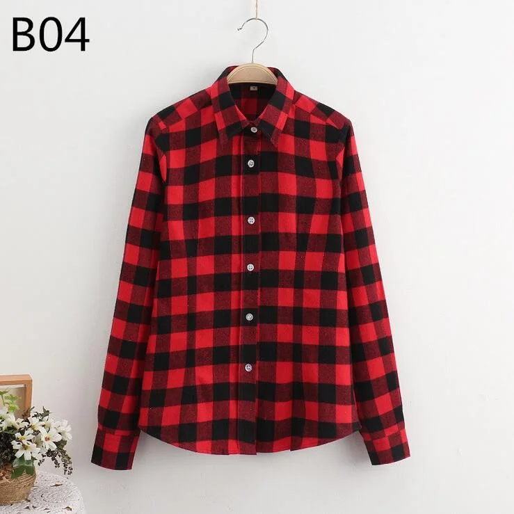 Fashion Plaid Shirt Female College Style Women's Blouses Long Sleeve Flannel Shirt Cotton Blusas Office Tops