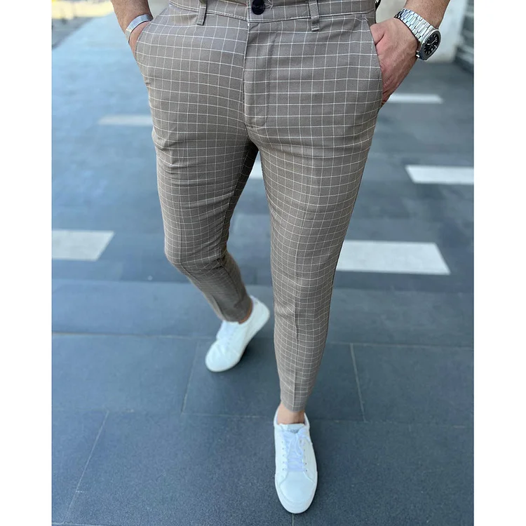 Men's Summer New Small Checkered Trousers Checkered Leisure pants