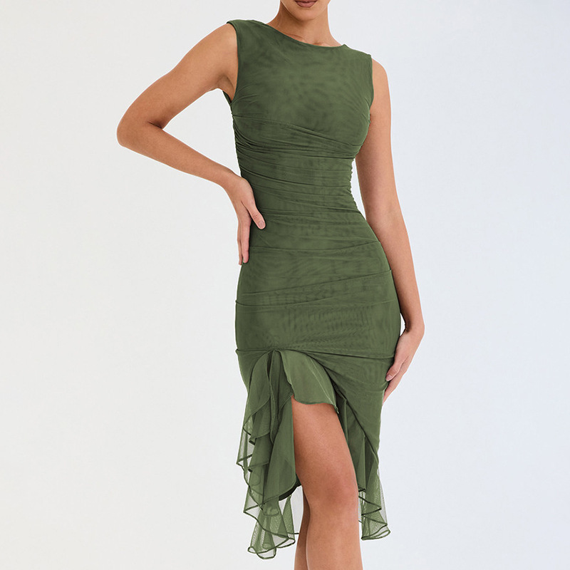Solid Color Mesh Sheath Dress
