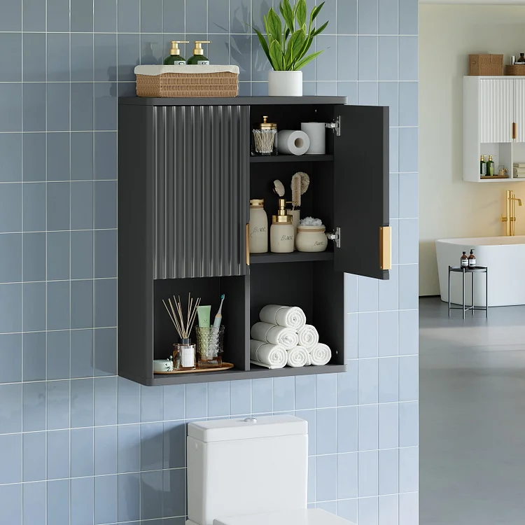 Bestier Fluted Bathroom Wall Medicine Cabinet with Adjustable Shelf, Wooden over Toilet Storage Organizer Cupboard
