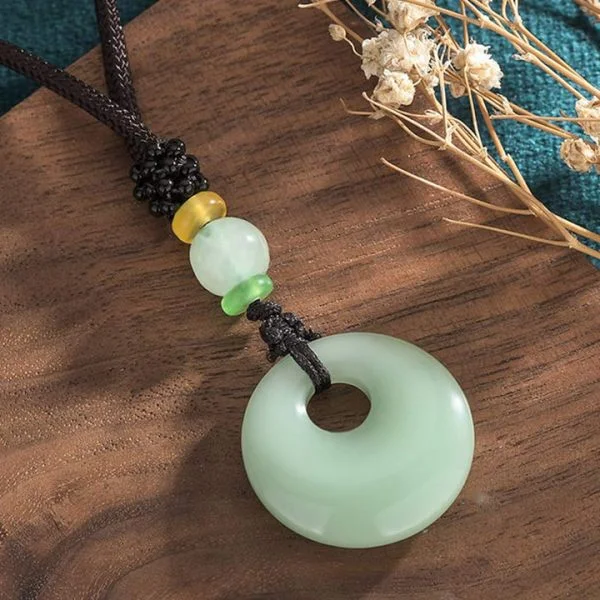 Round Cyan Jade White Jade Harmony Pendant Necklace