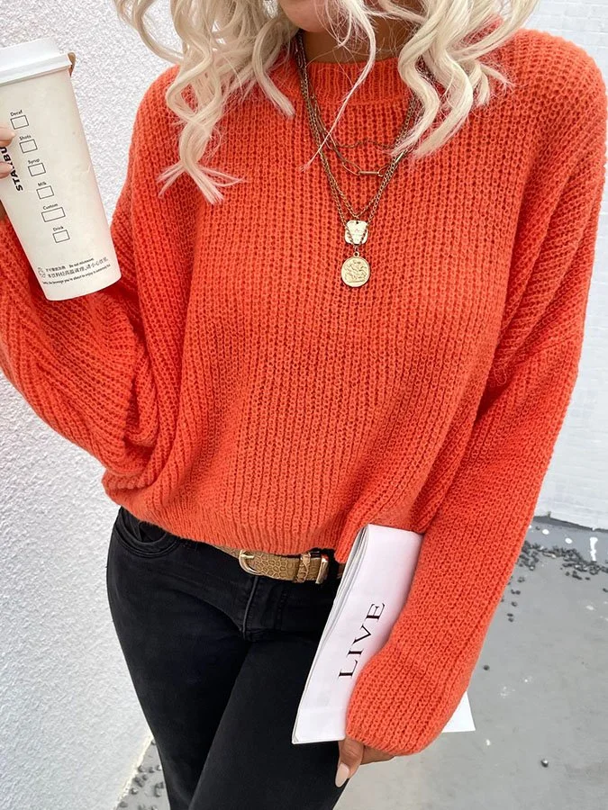 Round Neck Loose Solid Color Fashion Knitted Sweater