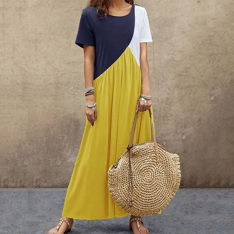 Casual Contrast Panel Midi Dress