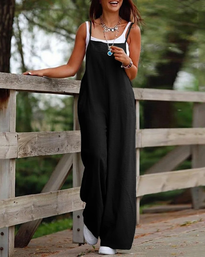 Women's Pocket Decor Casual Suspender Jumpsuit