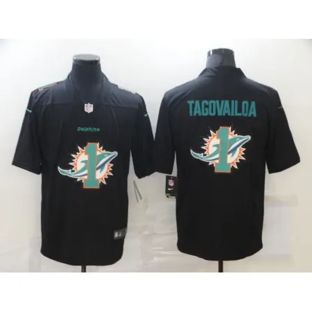 Men's Miami Dolphins #1 Tua Tagovailoa Black Shadow Logo Limited Stitched Jersey