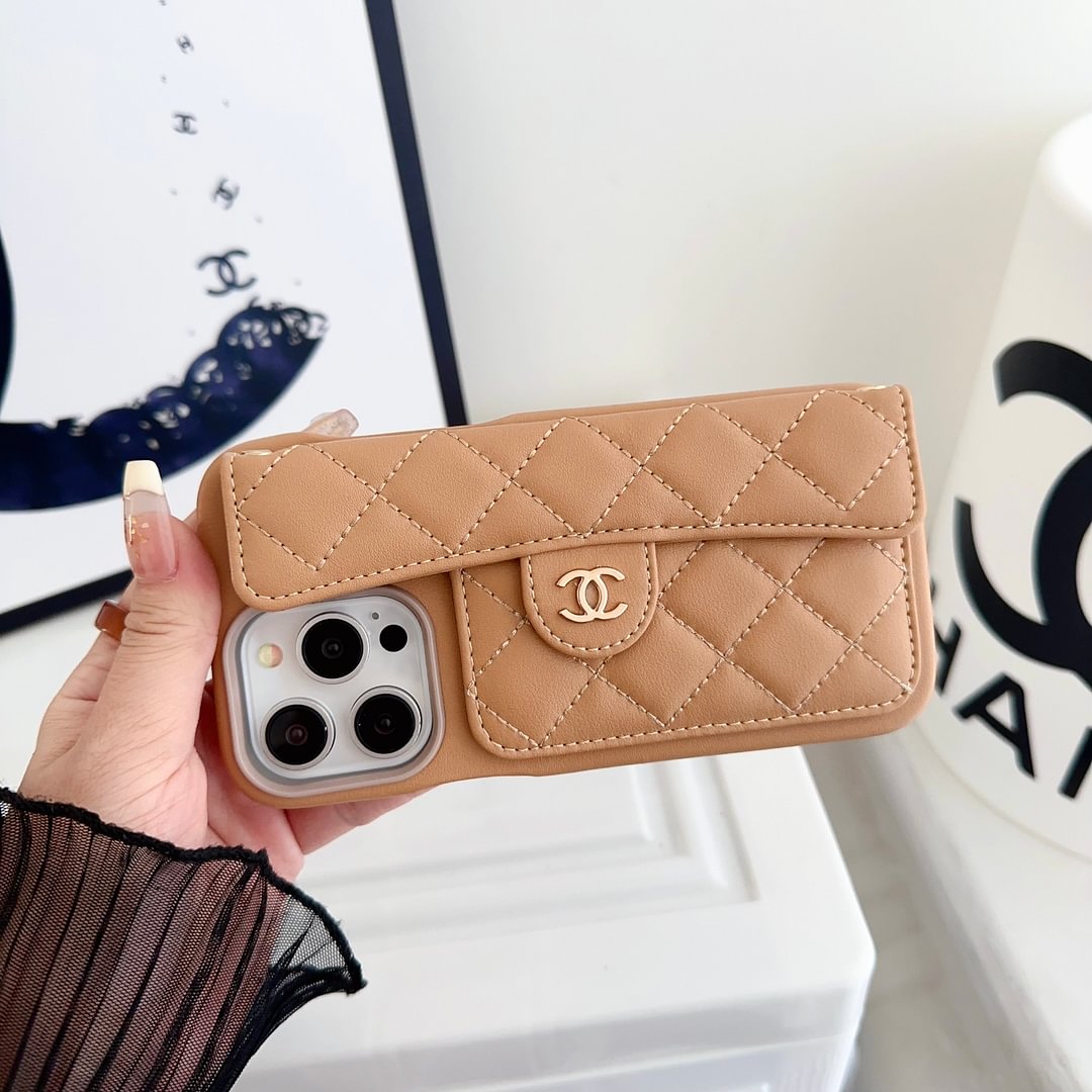 Chanel Official Hand Chain Cardholder Leather iPhone Case Crossbody Cord