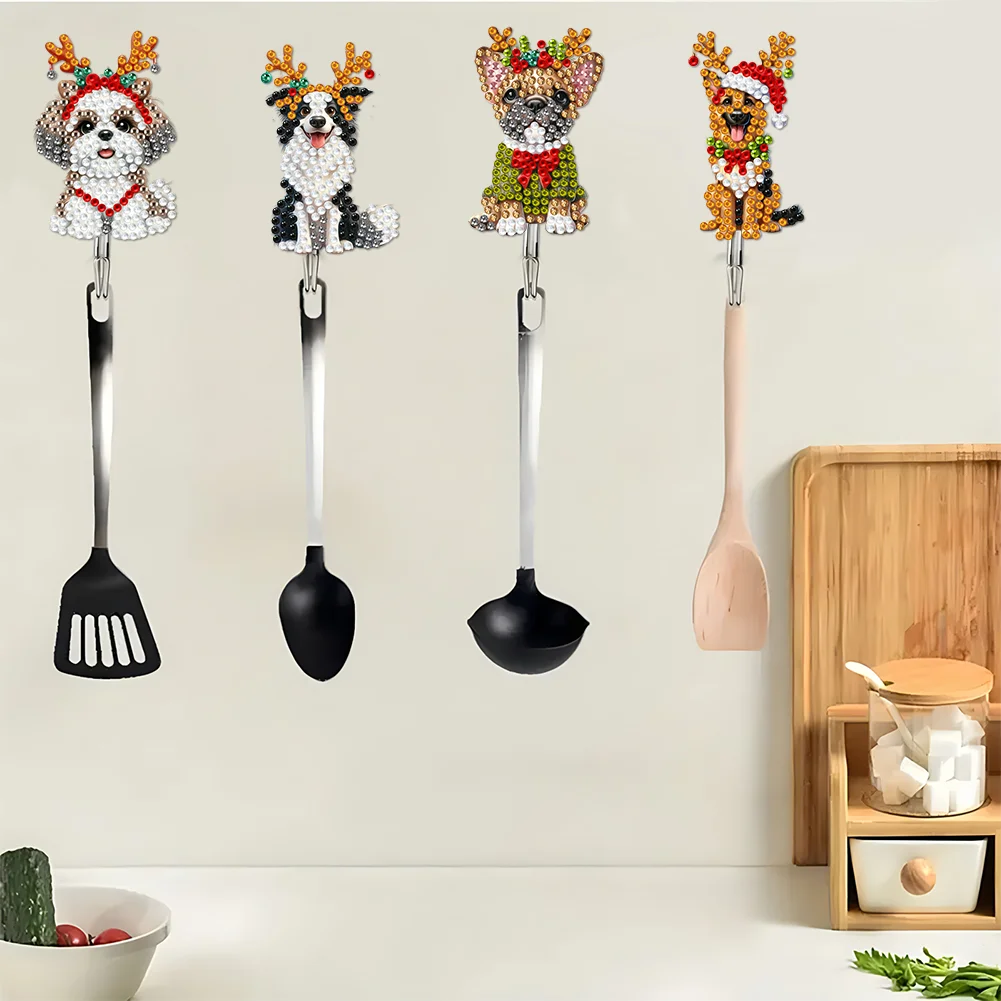 6Pcs DIY Christmas Dog Diamond Painting Hooks Christmas Diamond Art Wall Hooks