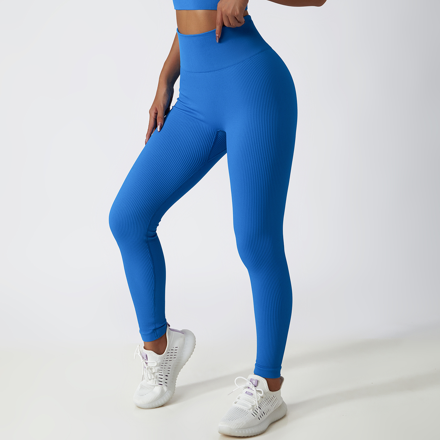 Buy Klein Blue different colors and types of high waist no camel toe ribbed seamless gym sports running tights leggings on Hergymclothing
