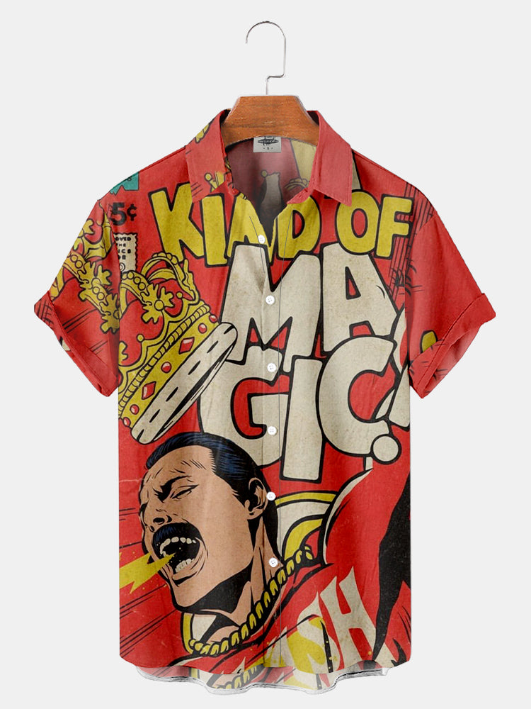 Men'S Vintage Queen Band Poster Printed Shirt PLUSCLOTHESMAN