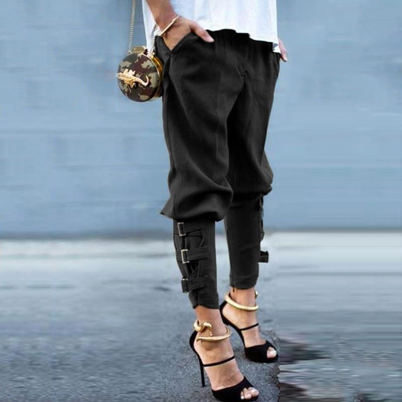 Women's Solid Color Casual Lace-up Trousers Skinny Pants Pencil