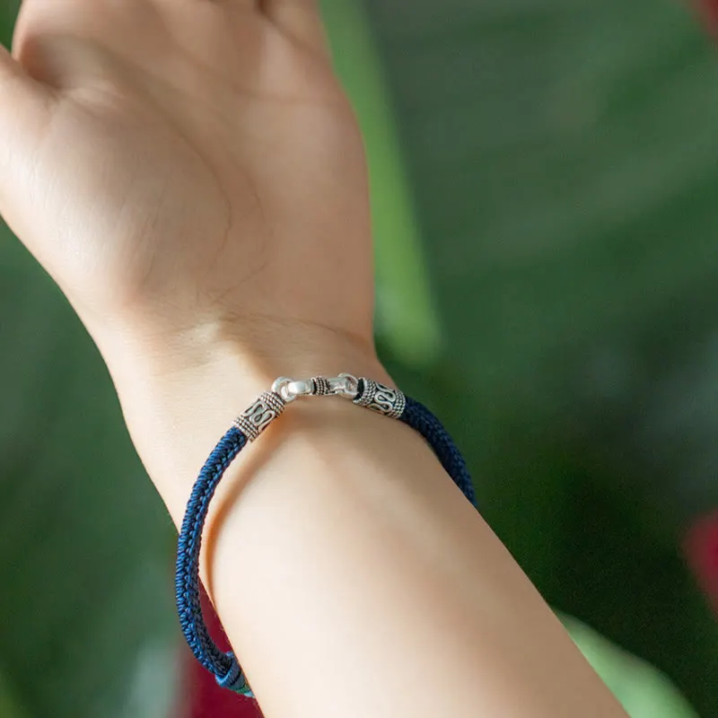 Handmade 925 Sterling Silver Tibetan Om Mani Padme Hum Purity Braided Bracelet