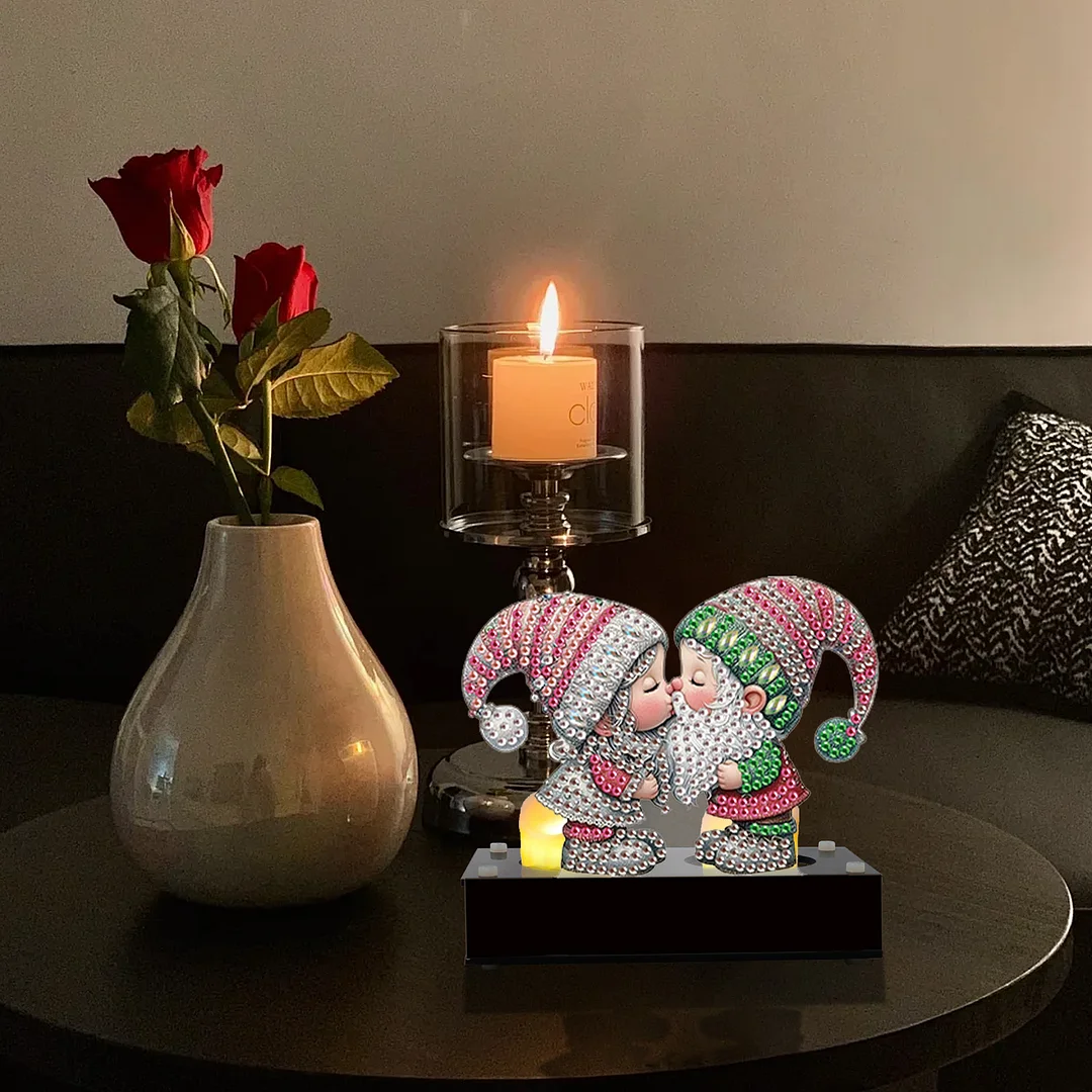 5D DIY Kissing Gnome Diamond Art Mini Candle Holder for Aromatherapy Art Crafts