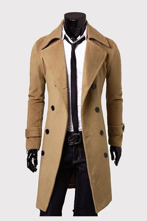 Tiboyz Solid Color Classic Lapel Double Breasted Business Coat
