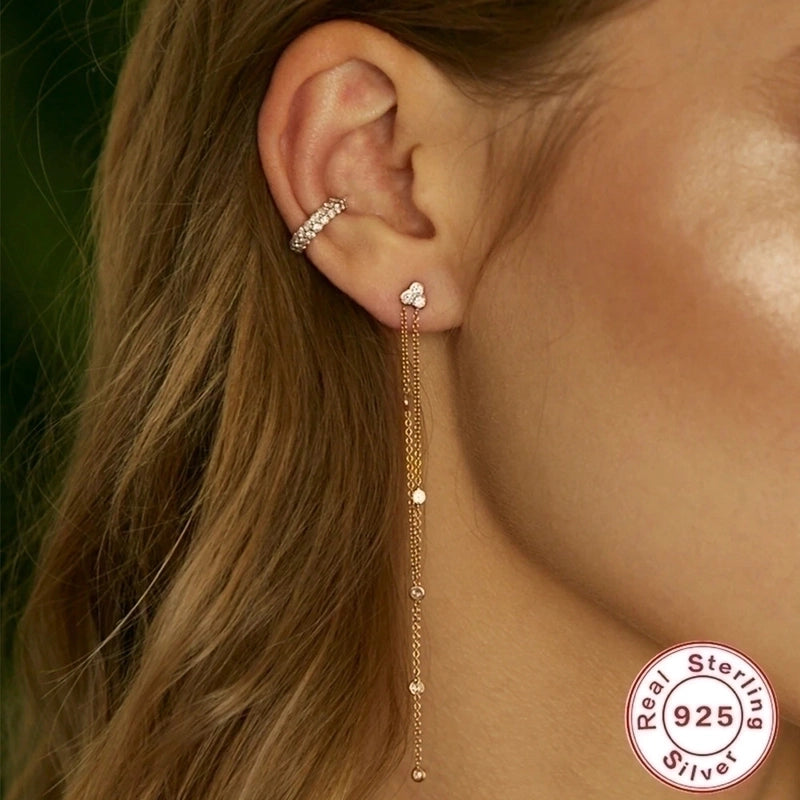 Fashion Round Silver Plating Inlay Zircon Ear Line 1 Pair