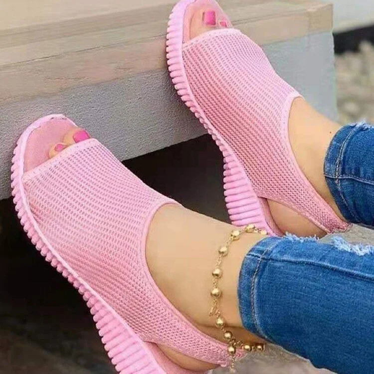 Breakj Breakj Summer New Thick-Soled Net Surface Knitted Fish Mouth Women's Sandals Large-Size One-Legged Pedal Women's Shoes