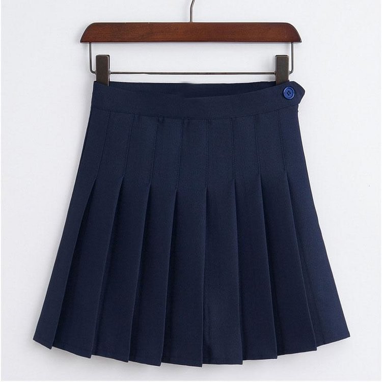 Pleated High Waist Button Mini Skirt